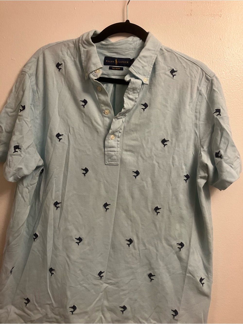 Ralph Lauren Light Blue Polo Marlin Embroidered Cotton Knit Oxford❤️